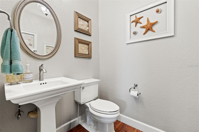 bathroom with hardwood / wood-style floors and toilet