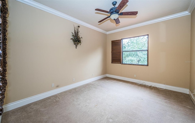 9943 Milano Dr, Trinity, FL 34655 - empty room with light colored carpet, ceiling fan, ornamental molding, and baseboards