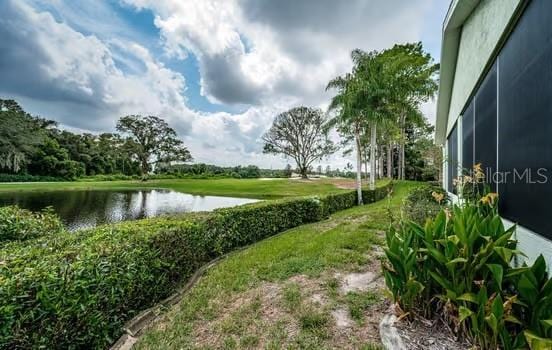 view of yard with a water view