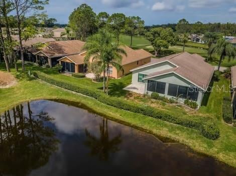 aerial view with a water view