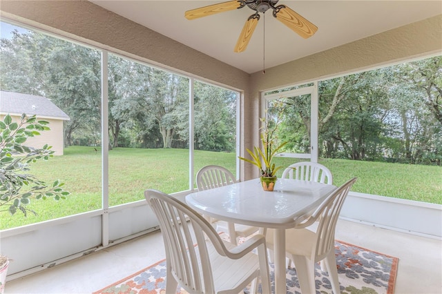 sunroom / solarium featuring ceiling fan