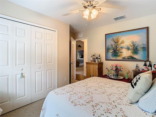 bedroom featuring a closet and ceiling fan