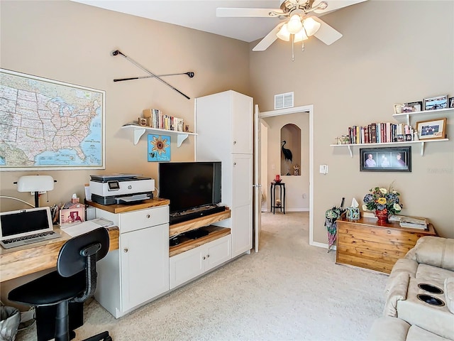 office area with ceiling fan