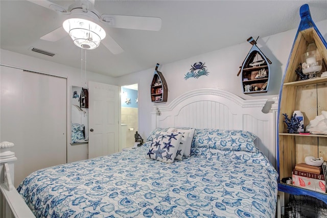 bedroom with a closet and ceiling fan