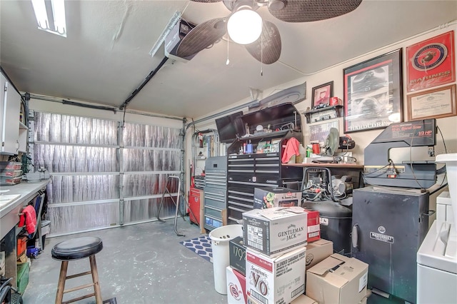 garage with ceiling fan