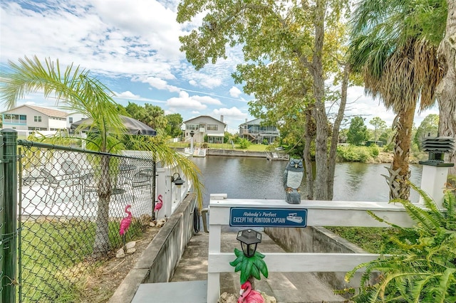 exterior space featuring a water view