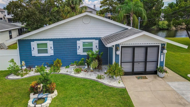 view of front of property with a garage and a front yard