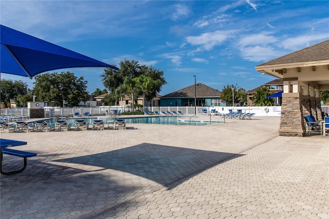 view of swimming pool with a patio