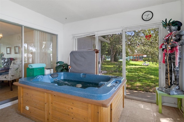 interior space with a hot tub