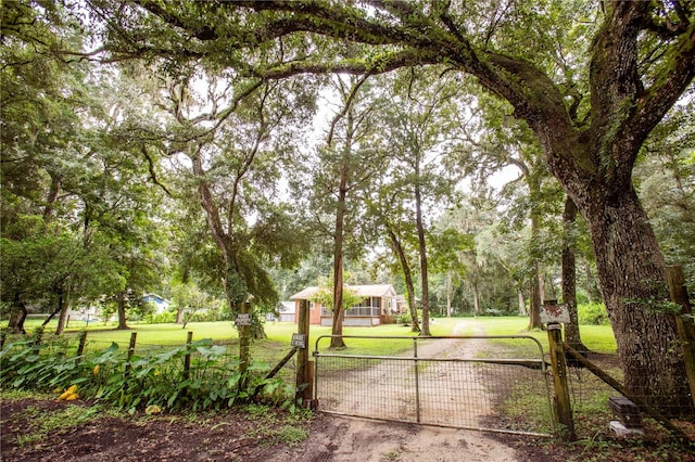 view of gate with a yard