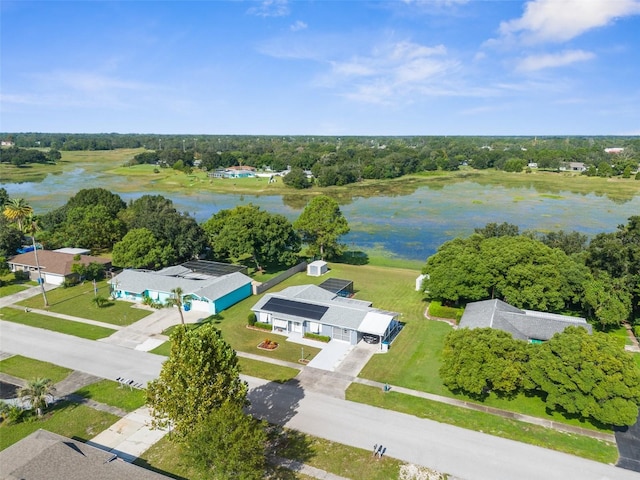 aerial view with a water view