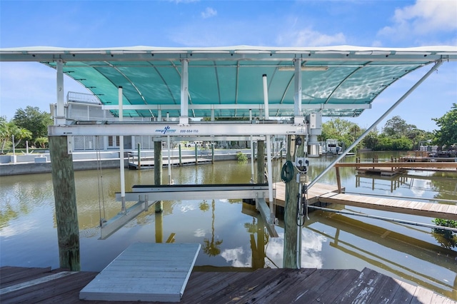 dock area featuring a water view