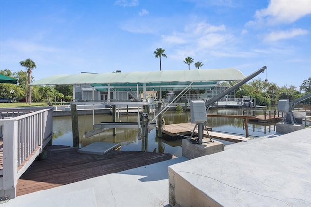 view of dock with a water view