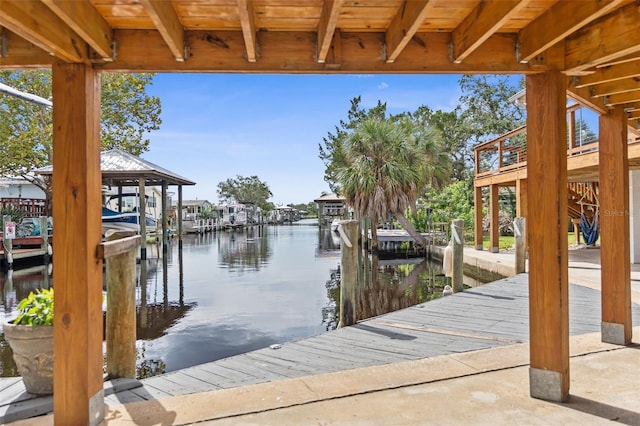 view of dock with a water view