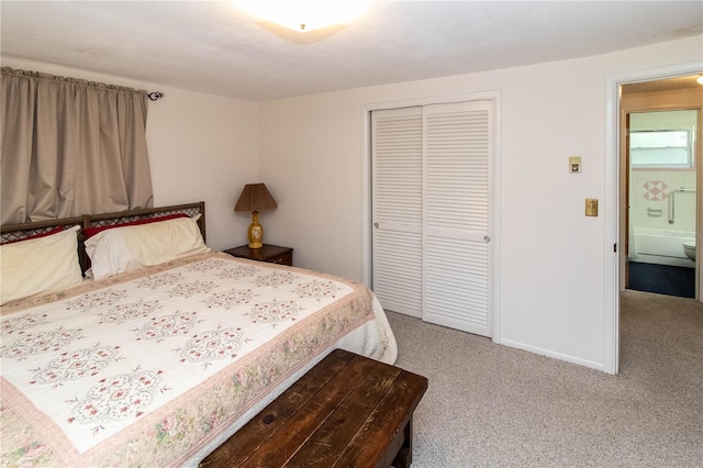 carpeted bedroom with a closet