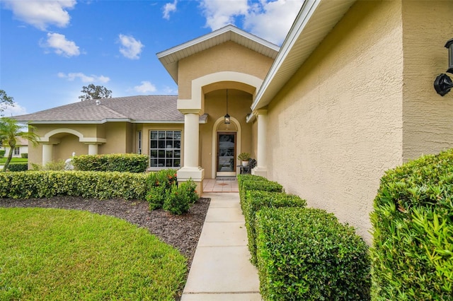 property entrance featuring a yard