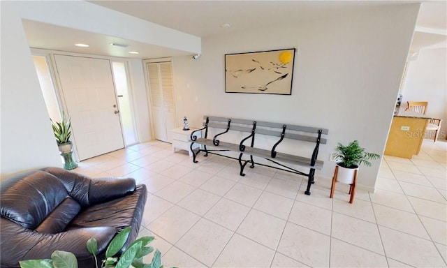 living room with light tile patterned floors