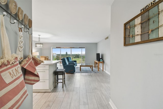 living room with light wood-type flooring