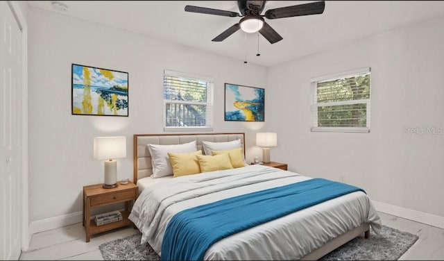 bedroom featuring ceiling fan