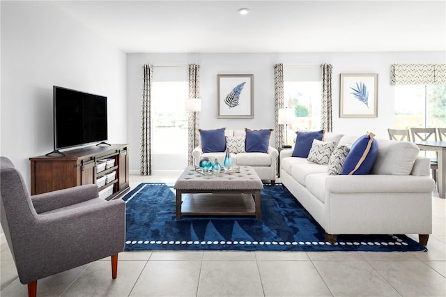 living room featuring tile patterned floors