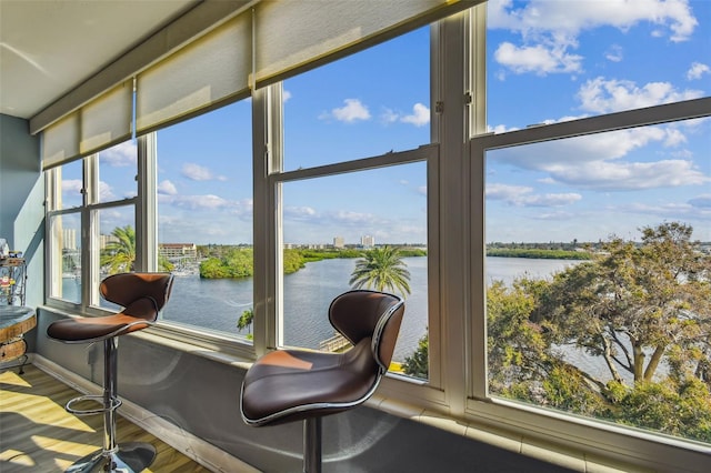 1847 Shore Dr S Unit 614, South Pasadena, FL 33707 - sunroom with wood finished floors, a water view, and a wealth of natural light