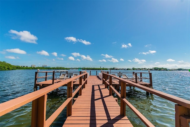 view of dock with a water view