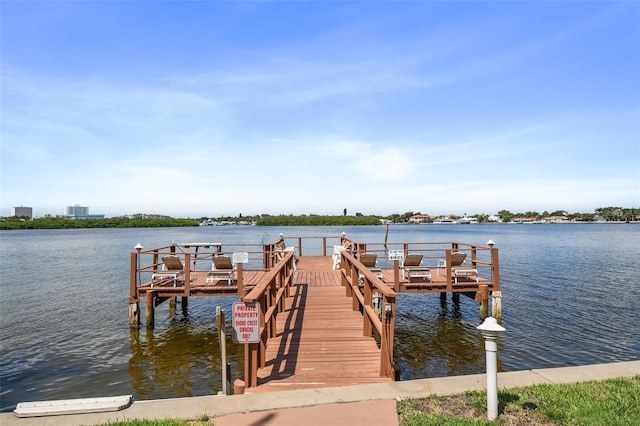 view of dock with a water view