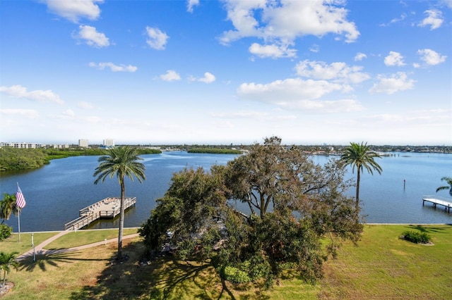 property view of water featuring a dock