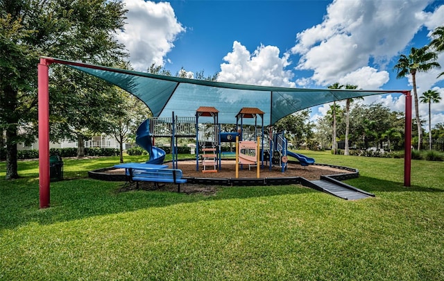 view of playground featuring a lawn