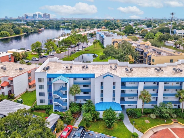 aerial view with a water view