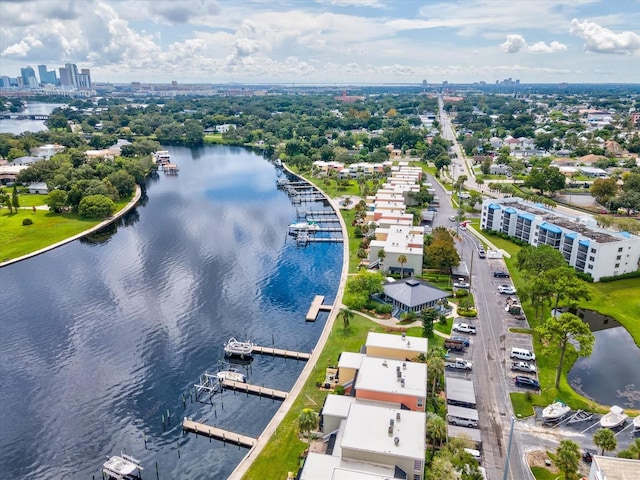 aerial view with a water view