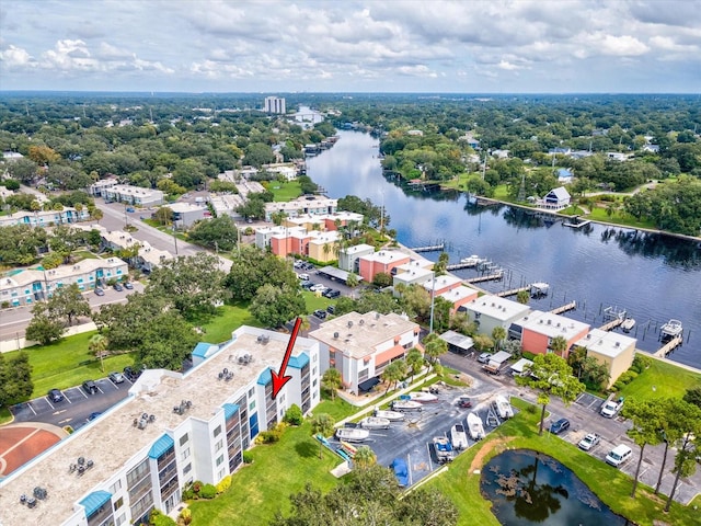 aerial view with a water view