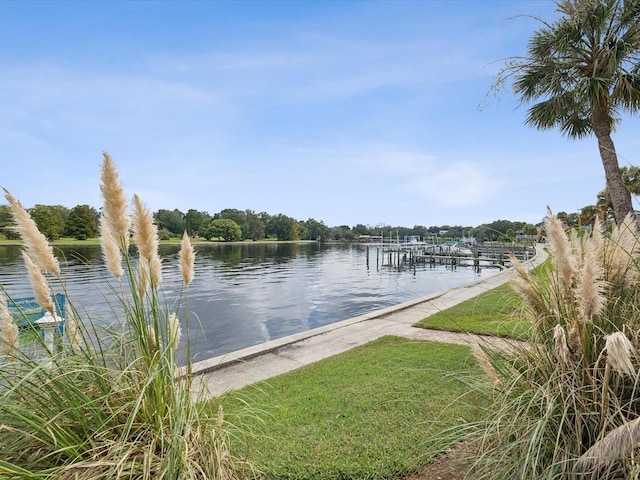 view of dock with a water view