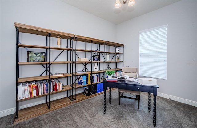 view of carpeted home office