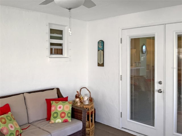 interior space featuring ceiling fan