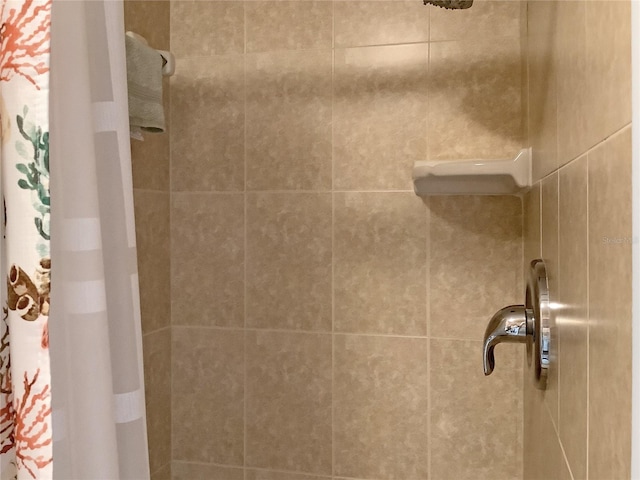 bathroom with a shower with shower curtain