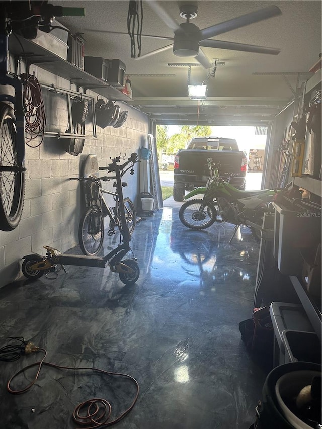 garage featuring ceiling fan