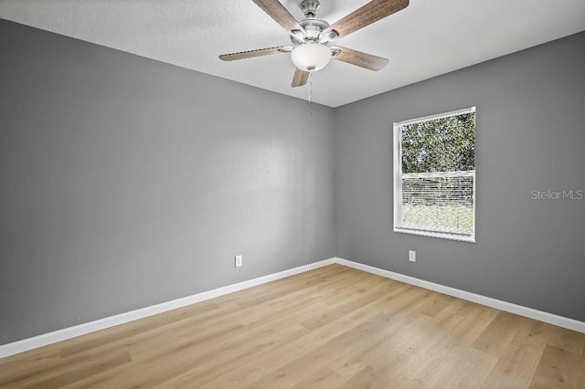 empty room featuring ceiling fan and light hardwood / wood-style flooring