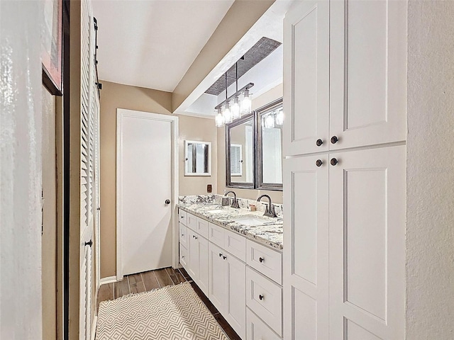 bathroom featuring vanity and wood-type flooring