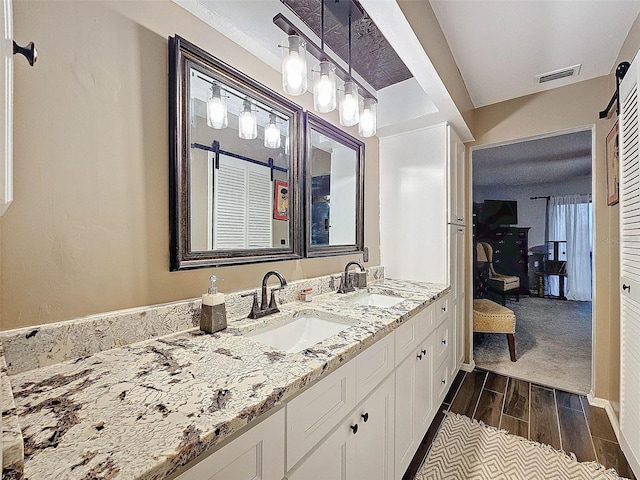 bathroom featuring vanity and wood-type flooring