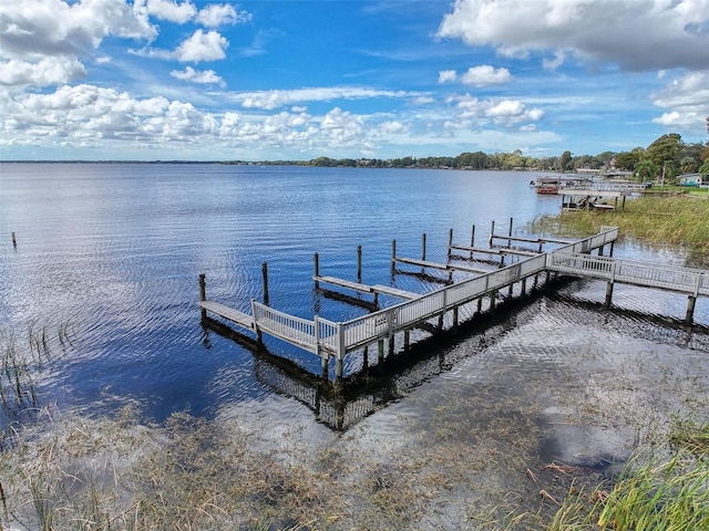 view of dock with a water view