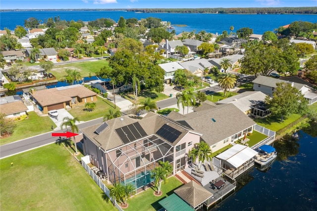 aerial view with a water view