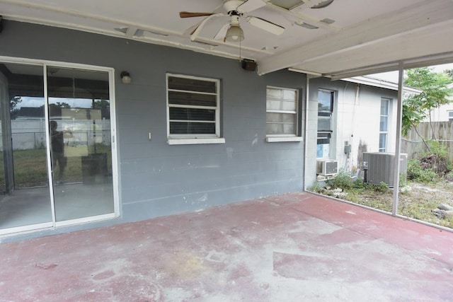 view of patio / terrace with ceiling fan and cooling unit