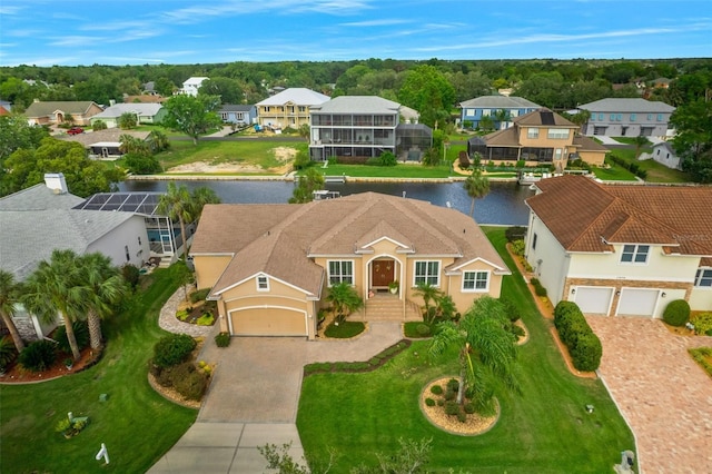 bird's eye view featuring a water view