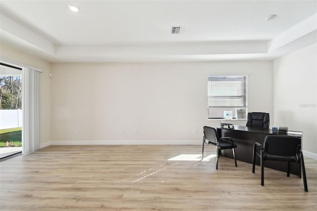 office space featuring light hardwood / wood-style floors