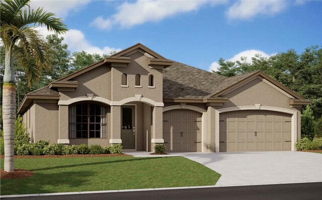 11313 Limpkin Rd, Weeki Wachee, FL 34614 - view of front facade with a garage, stucco siding, and a front lawn