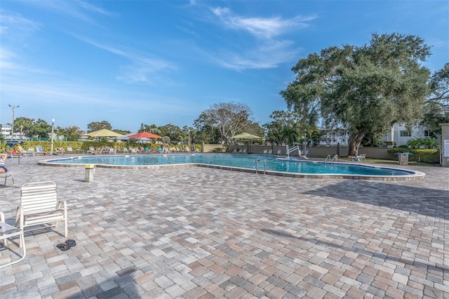 view of swimming pool with a patio area