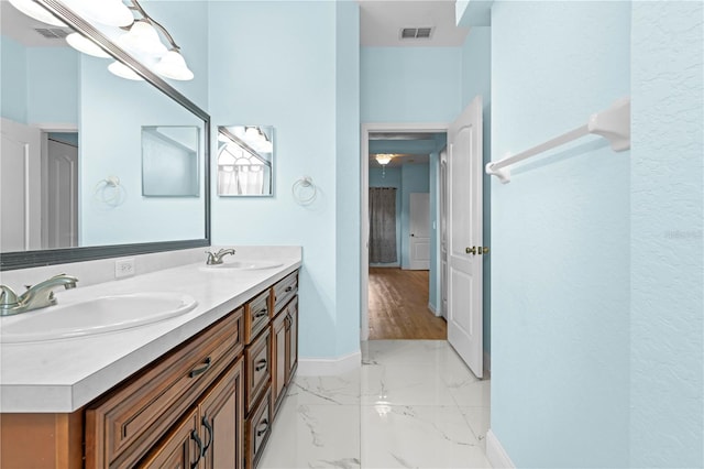 bathroom with vanity and wood-type flooring