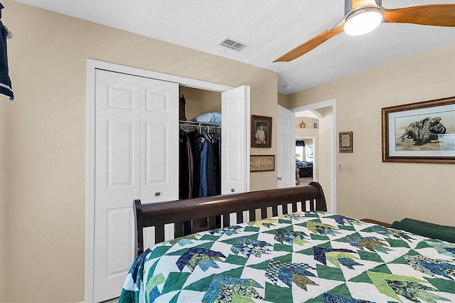 bedroom with a closet and ceiling fan