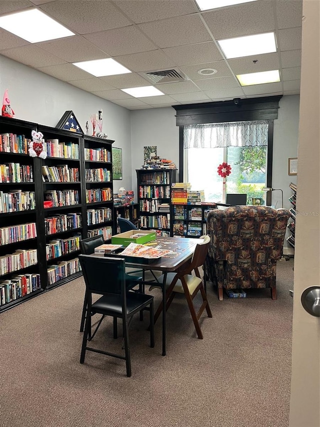 office space featuring carpet and a drop ceiling